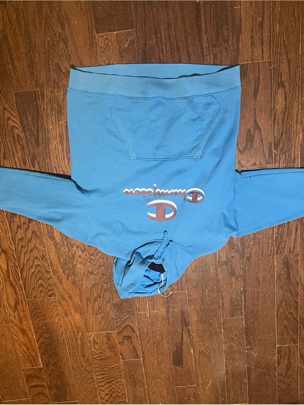 Champion Bright Blue Hooded Sweatshirt with Script Logo